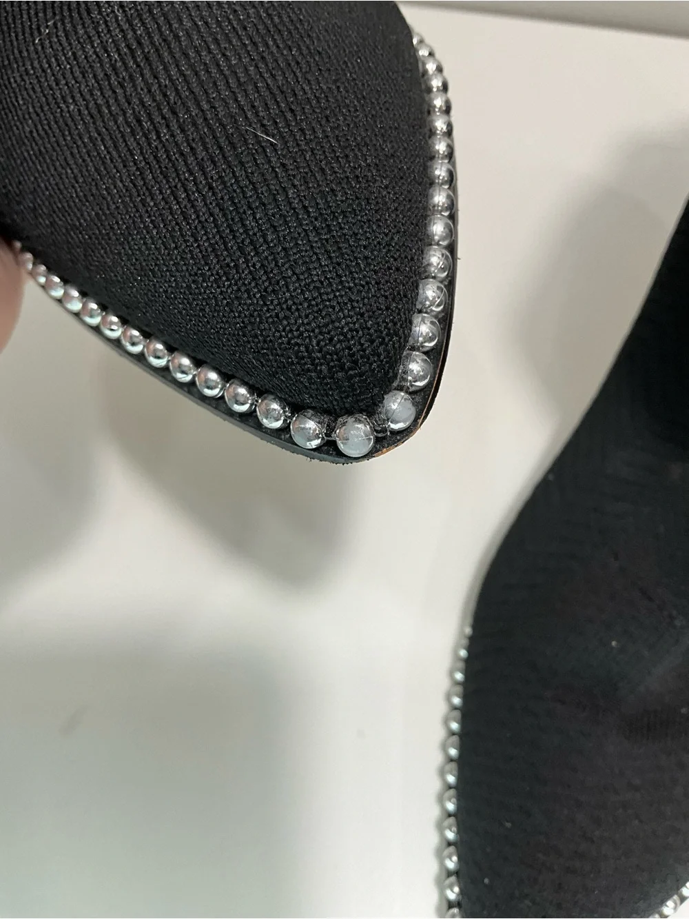 BCBGENERATION Black Sock Booties Silver Bead Trim Pointed Toe Boots 8.5